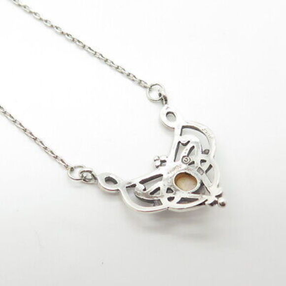 925 Sterling Silver Vintage Real Mother-of-Pearl Butterfly Chain Necklace 16" - Picture 6 of 9